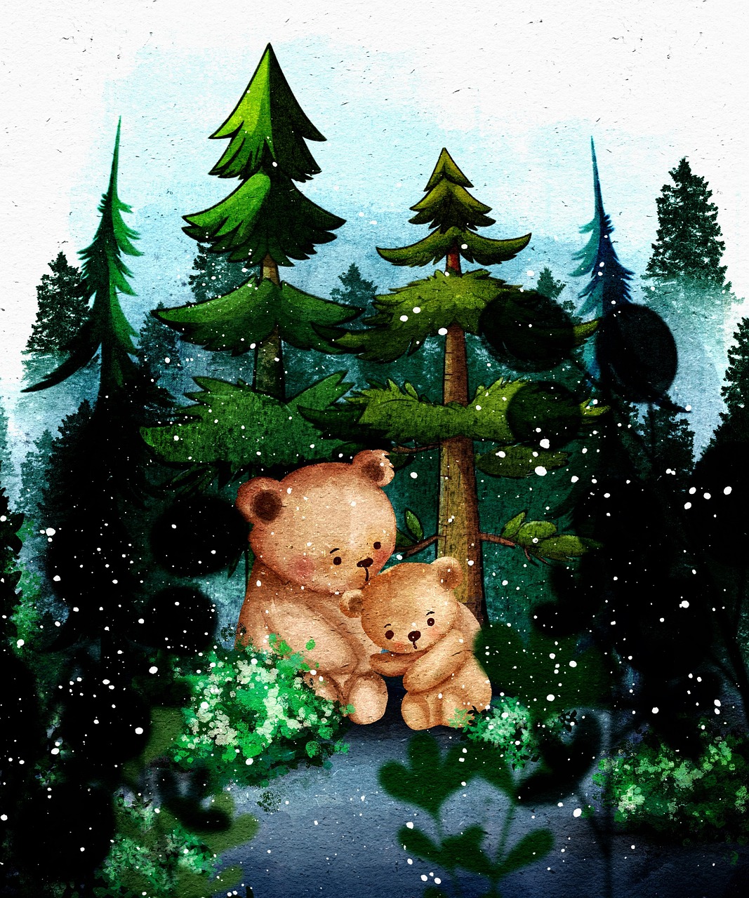 Free bears forest snowfall illustration